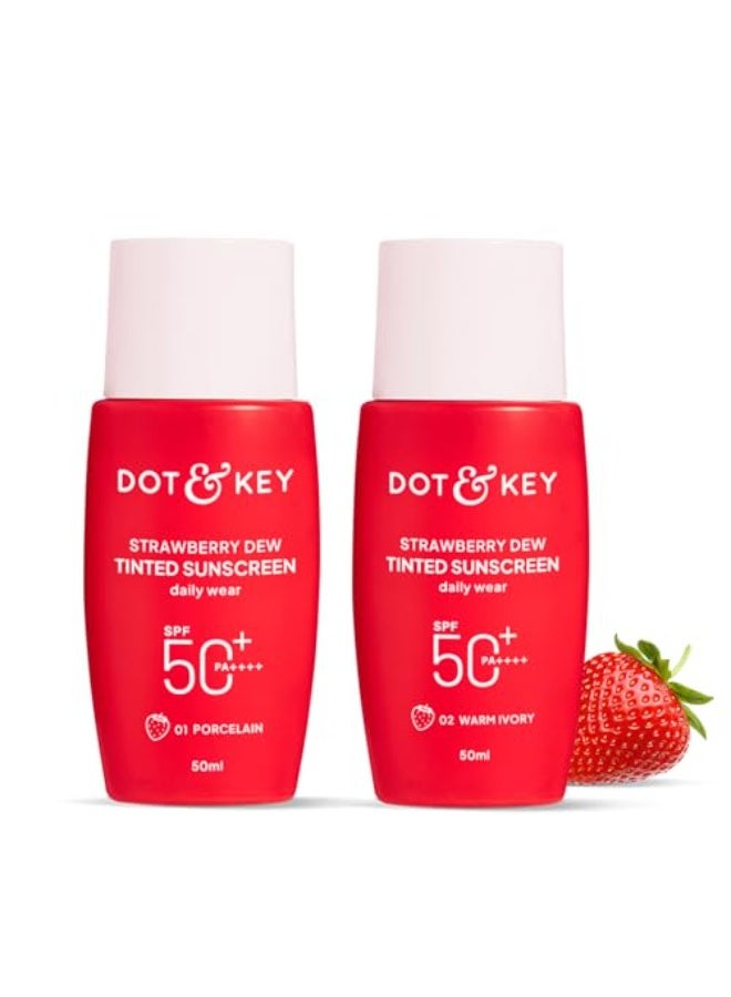 Dot & Key Strawberry Dew Tinted Sunscreen Combo SPF 50+ Pa++++ - 01 Porcelain & 02 Warm Ivory In- Vivo Tested | 50ml+50ml - Image 1